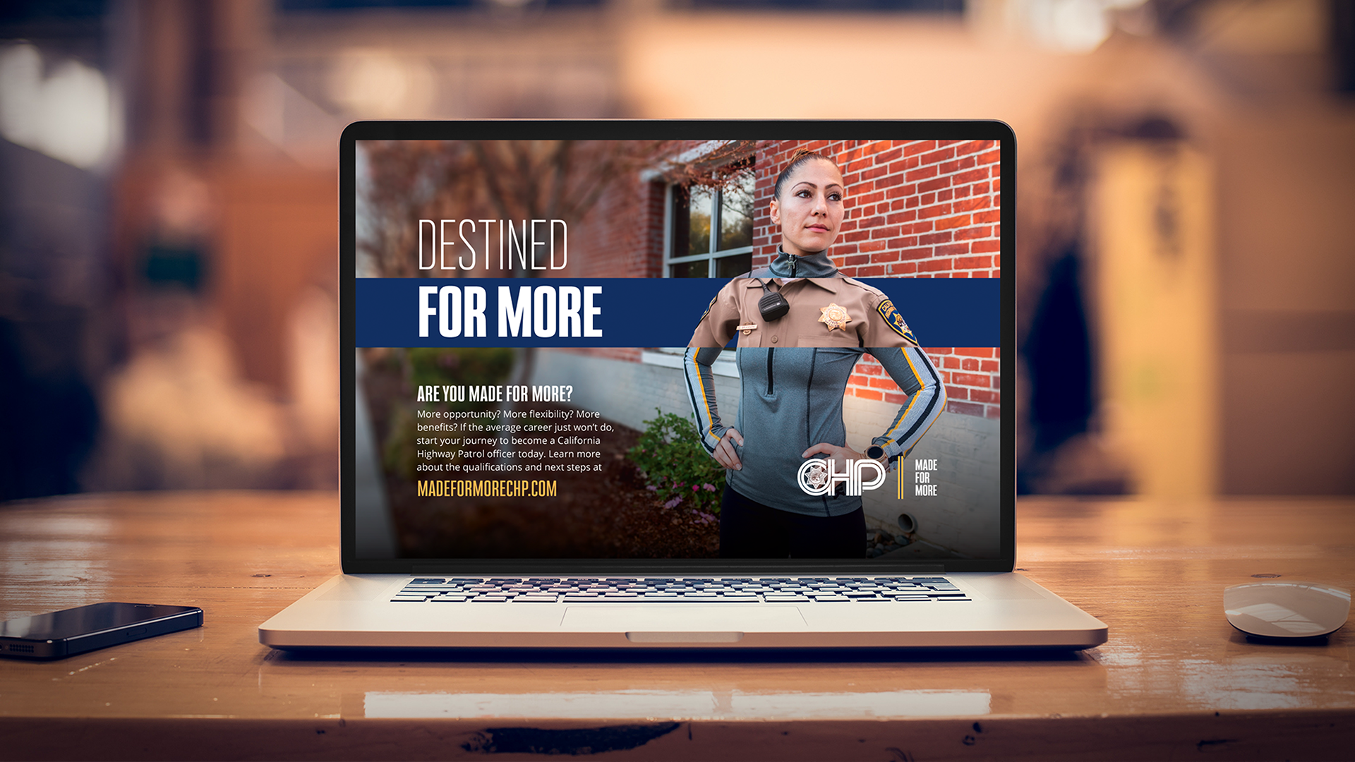 photo of a laptop showing the CHP Made for More homepage